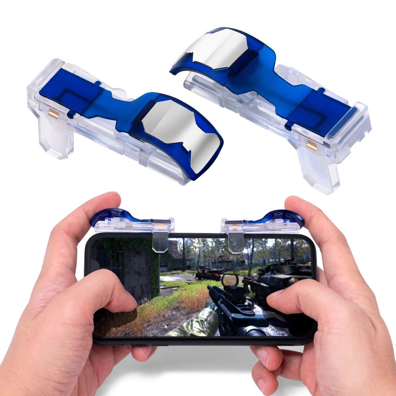 For PUBG Fortnite L1R1 Mobile Phone Game Controller Compatible with iPhone, Android, Silver